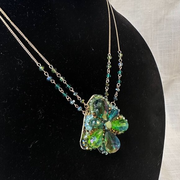 Vintage Ali Khan 80s Designer Sparkly Green Necklace - Picture 4 of 15